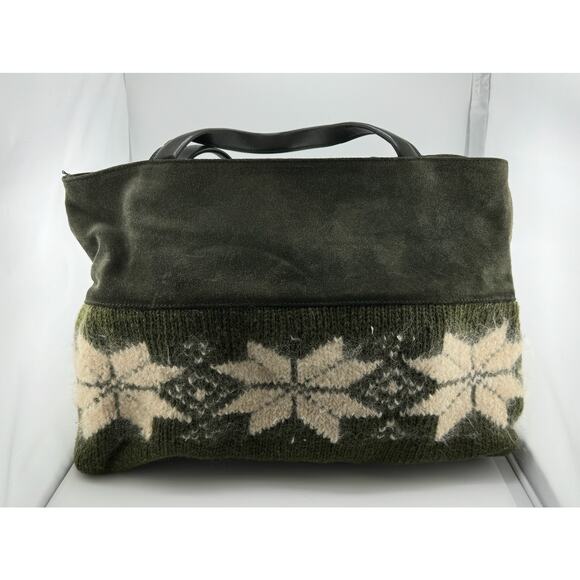 RARE Vintage‎ Saks Fifth Avenue Italy Suede Leather Wool Green Apres Ski Resort - Picture 4 of 16